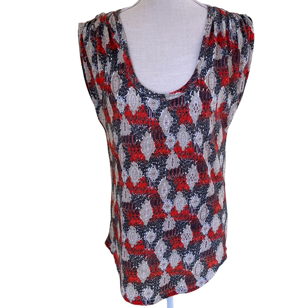 Joie Knit Scoop Neck Top in Tribal Red Print S